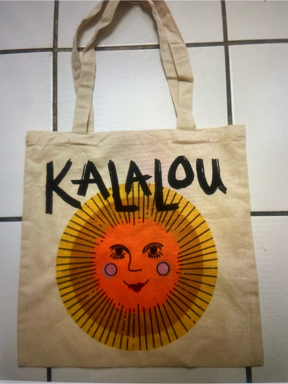 Cream Canvas Tote Bag with Sun Graphic